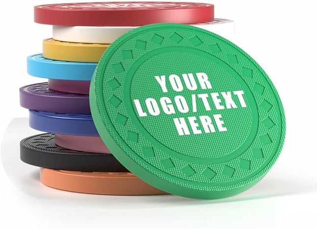 100 Personalized Plastic Diamond Chips, Print Your Image and Text, Tokens for Casino Player, Board Game, Late Night Poker Game, Party, Bar, Golf Ball Markers, Business Cards, Redemption