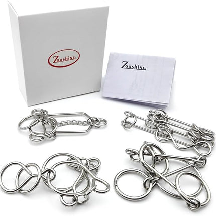 Zooshine 4PCS Advanced Metal Brain Teasers Puzzles Higher Level Challenge for Party Games,Parent-Children Games, Office Toys, Gift for Kids Adults