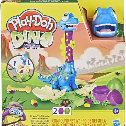Play-Doh Dino Crew Growin' Tall Bronto Toy Dinosaur for Kids 3 Years and Up with 2 Eggs, 2.5 Ounces Each, Non-Toxic