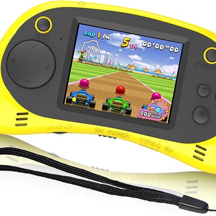EASEGMER 16 Bit Kids Handheld Games Built-in 220 HD Video Games, 2.5 Inch Portable Game Player with Headphones - Best Travel Electronic Toys for Kids Age 3-10 Years Old Children (Yellow)