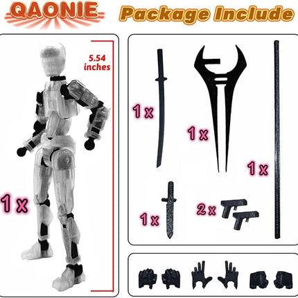 3D Printed 5.54-inch Multi-Jointed Action Figures Dummy13, Full Body Mechanical Movable Toy, Multiple Accessories, Hand Painted Figure, Desk Decoration, Creative Gifts (Transparent)