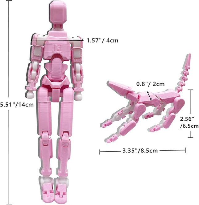 T13 Action Figures Set (Assembly Completed) Dummy 13 Titan 13 Robot Action Figure 3D Printed Robo Multi-Jointed Movable Action Figure Toy with Full Articulation (T 13 Pink White Figure + Dog)