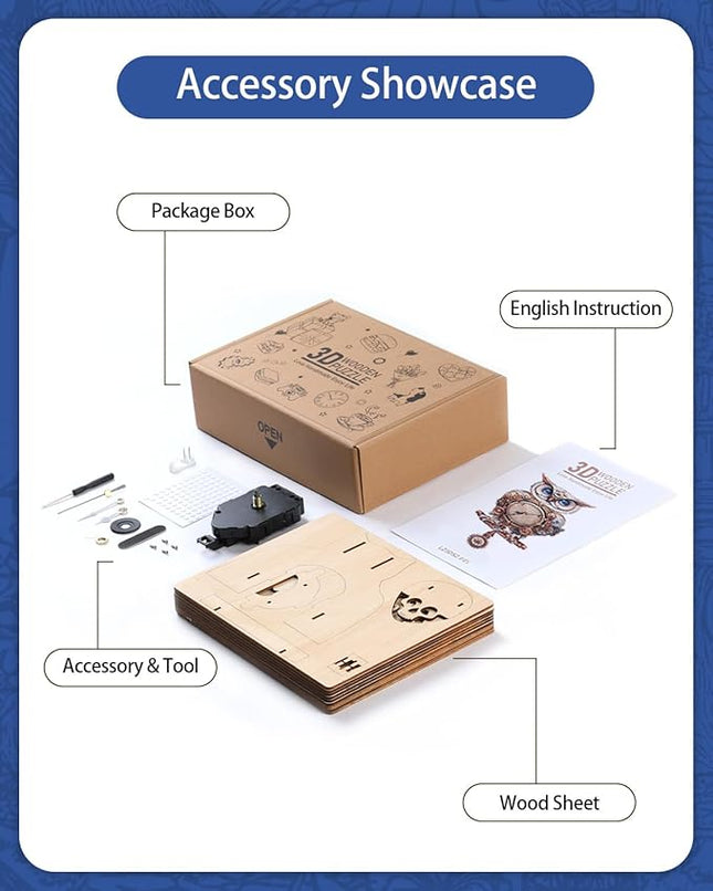 3D Wooden Puzzles for Adults, 3D Puzzle Owl Clock Kit (with Pendulum), Mechanical Owl 3D Puzzles for Adults Crafts for Adult Home Decor Clock Puzzle Gifts for Women Men