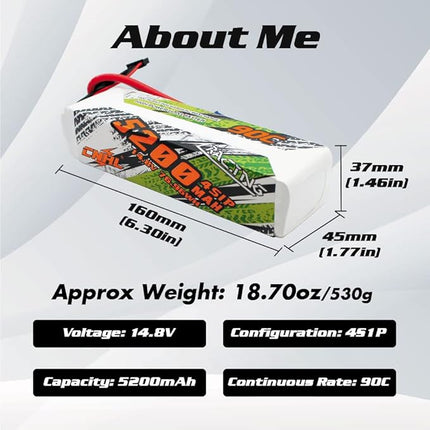 CNHL 5200mAh 4S Lipo Battery 14.8V 90C with EC5 Plug Soft Case for RC Car Truck Buggy Tank Airplane Boat(2 Packs)