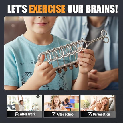 Traditional Brain TeasGame, Classical Metal Chinese 9 Linked Rings Puzzle, Children Educational Toys Gifts for Party Favor Kids Adults Boys and Girls Challenge