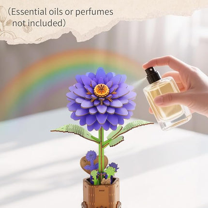 Welsky 3D Dahlia Wooden Puzzles for Adults, DIY Wooden Flower Craft Kit, Artificial Flowers Model Kit to Assemble for Adults.(6.14 * 3.9 * 8.86in 117PCS)