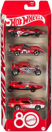 Hot Wheels Toy Cars, 5-Pack of 1:64 Scale Toy Cars with Collectible Deco & Packaging, Core Mattel 80th Anniversary Set of 5 Vehicles