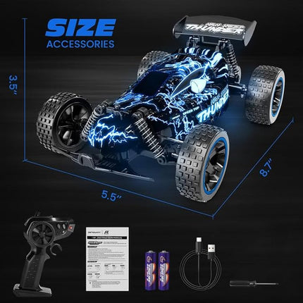 Tecnock RC Cars for Kids, 1:18 Scale 2WD RC Car with LED Lights, 2.4GHz Remote Control Car with USB-C Easy Charging & 50 Mins Playtime, Toys Gifts for Boys & Girls Ages 8-12