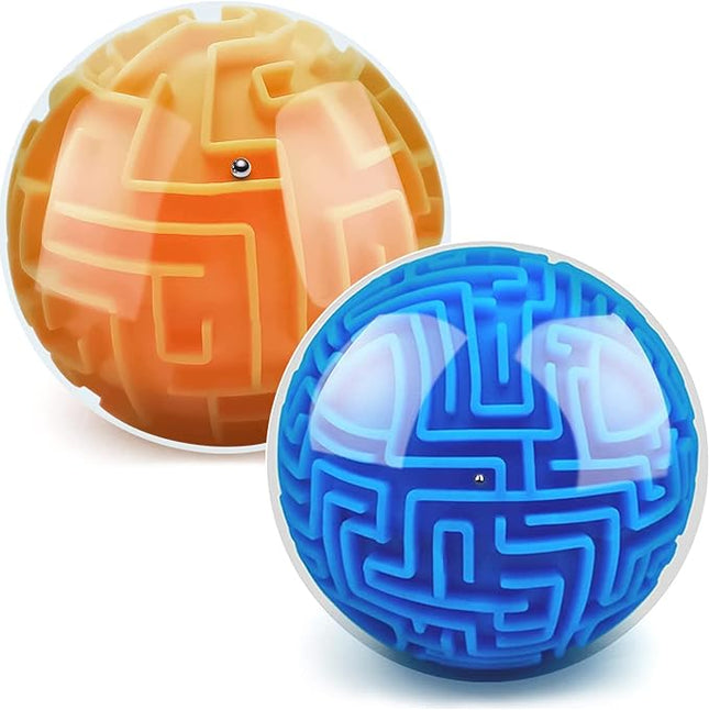 2 Pack 3D Maze Puzzle Ball - Brain Teaser Game, Gravity Memory Cube - Educational Toy Gifts for Students, Teens, Adults - Orange and Blue