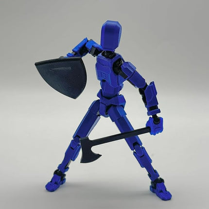 (Assembly Completed) 3D Printed Figure 5.54-inch Dummy13 with Weapon Expansion Set, Full Body Mechanical Movable Toy, Desk Decoration. (Bright Blue)