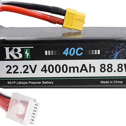 KBT 6S 22.2V LiPo High Discharge Rate Battery 40C 4000mAh Rechargeable Soft Pack Lithium Polymer Battery with XT60 Connector for RC Car Drone Boat Truck Airplane Helicopter