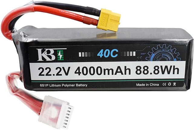 KBT 6S 22.2V LiPo High Discharge Rate Battery 40C 4000mAh Rechargeable Soft Pack Lithium Polymer Battery with XT60 Connector for RC Car Drone Boat Truck Airplane Helicopter