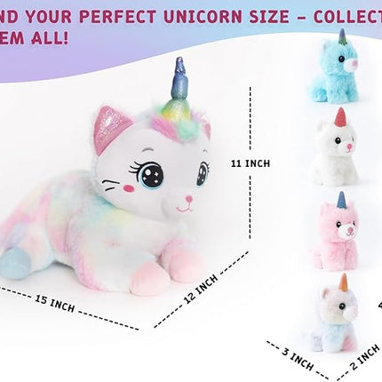 Chirpy Chums Dreamy Caticorn Family – 15” Magical Unicorn Cat Plush with 4 Kittens – Ultra-Soft Stuffed Animal, Zipper Belly Surprise – Magical Pillow Plushies, Big Plush Toy Gift for Kids Ages 3+