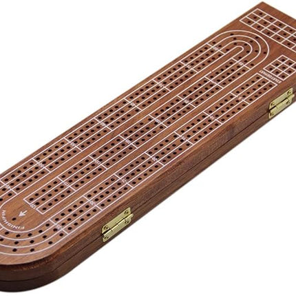 Juegoal Wood Cribbage Board Game Set 3 Tracks with Metal Pegs, Cards, Storage Area