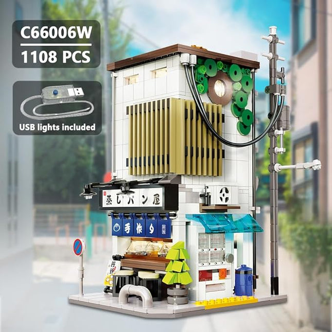 CaDA Master C66006W Japanese Bun House Building Set,MOC Construction Baozi Shop Brick Toy,1108PCS City House Block Kits for Adults