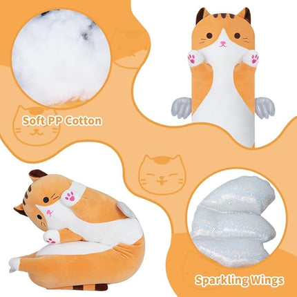 Long Plush Toy Cat Pillow Cute Plush Cat Toy Doll Stuffed Animal Cat Hugging Pillow for Sleeping Gift for Kids and Girls(Yellow,90cm/35.4in)