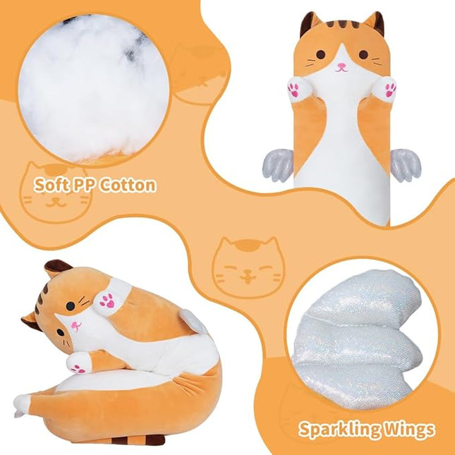 Long Plush Toy Cat Pillow Cute Plush Cat Toy Doll Stuffed Animal Cat Hugging Pillow for Sleeping Gift for Kids and Girls(Yellow,90cm/35.4in)