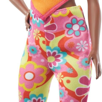 Barbie Fashionistas Doll #198, Petite with Curly Black Hair, Retro Floral Clothes & Accessories Including Platform Sandals & Earrings