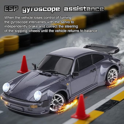 LDRC 1898 1:18 RC Drift Car 911 2.4GHz RWD with Gyroscope on-Road Alloy Body Shell Racing Cars Radio Control (Purple)