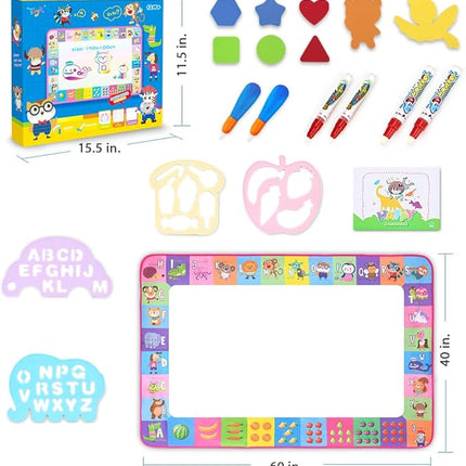 Water Doodle Mat - Kids Painting Writing Doodle Toy Board - Color Doodle Drawing Mat Bring Magic Pens Educational Toys for Age 3 4 5 6 7 8 9 10 11 12 Year Old Girls Boys Age Toddler Gift (Pink)