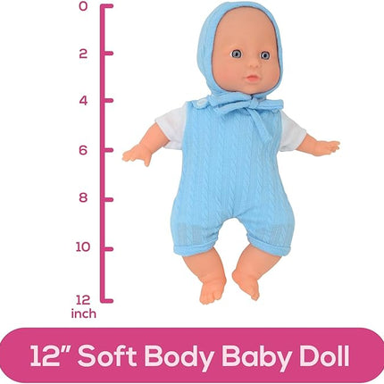 12 inch Realistic Baby Doll with Soft Body and Vinyl Head, Arms, and Legs, Beautiful Soft Baby Doll Dressed in a Matching Onesie and Hat – Packaged in a Gift Box– Ideal Size for Toddlers, Boys, Girls