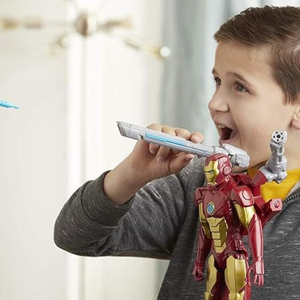 Avengers Marvel Titan Hero Series Blast Gear Iron Man Action Figure, 12-Inch Toy, with Launcher, 2 Accessories and Projectile, Ages 4 and Up, Red
