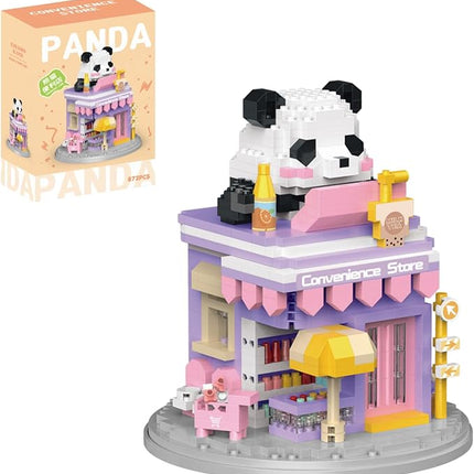 Street View Convenience Store Mini Building Blocks,872 Pieces Cute Panda Animal Micro Building Sets,Simulation Architecture Construction Toy, Creative Gifts for Adults Teens 12+
