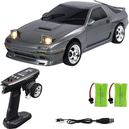 1:18 RX7-FC 3S Model LD1802 RC Drift Car 1/18 2.4G Remote Control on Road ESP Gyroscope LED Mini RC Racing Cars (Silvery)
