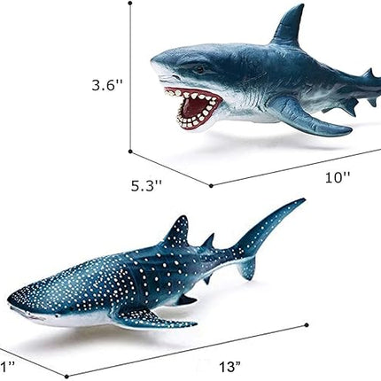 Gemini&Genius Great White Shark and Whale Shark Action Figure Set Soft Rubber Ocean Sea Animal Marine Animal Model Toys for Kids Swimming, Beach, Bath, Role Playing