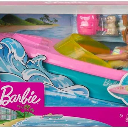 Barbie Doll and Boat Playset with Pet Puppy, Life Vest and Accessories, Fits 3 Dolls & Floats in Water, Gift for 3 to 7 Year Olds