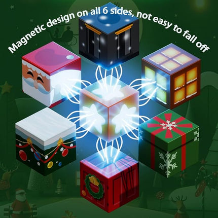 Magnetic Construction Building Blocks Set, 136PCS Tile with 4 Toy Trucks, Education STEM Consrtuction Site Theme Toy for Age 3-5, 6 7 8 9 10 (Christmas Theme)