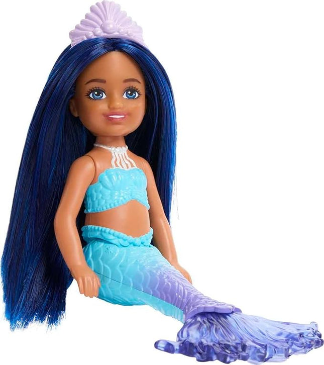 Barbie Mermaid Chelsea Doll with Midnight Blue Hair and Ombre Tail, Mermaid Toys, Crown Accessory