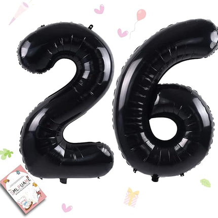 Smlpuame 40 inch Number Balloon 0-9 Black Large Number 26 Balloons,Digital Balloons for Birthday Party Celebration Decorations Supplies, Helium Foil Number Balloons for Wedding Anniversary