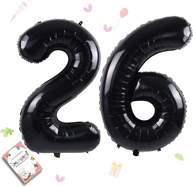 Smlpuame 40 inch Number Balloon 0-9 Black Large Number 26 Balloons,Digital Balloons for Birthday Party Celebration Decorations Supplies, Helium Foil Number Balloons for Wedding Anniversary