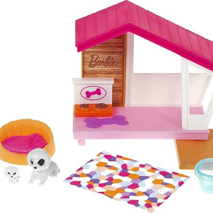 Barbie Mini Playset with 2 Pet Puppies, Doghouse and Pet Accessories, Gift for 3 to 7 Year Olds