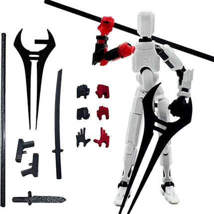 3D Printed 5.54-inch Multi-Jointed Action Figures Dummy13, Full Body Mechanical Movable Toy, Multiple Accessories, Hand Painted Figure, Desk Decoration, Creative Gifts (Z-Devil's Hand)