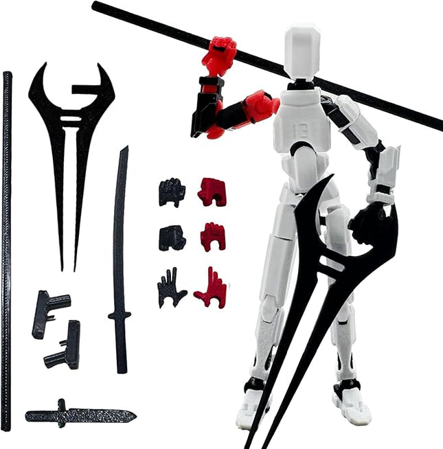 3D Printed 5.54-inch Multi-Jointed Action Figures Dummy13, Full Body Mechanical Movable Toy, Multiple Accessories, Hand Painted Figure, Desk Decoration, Creative Gifts (Z-Devil's Hand)