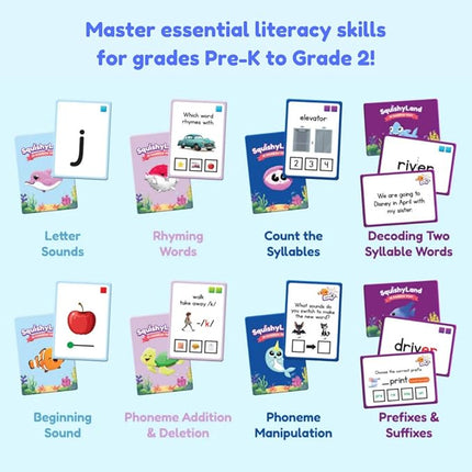 The Fidget Game SquishyLand in Rainbow Reef - Educational & Phonics Learning Activities for Children in Pre-K to 2nd Grade - Mochi Squishy Toys Set with Board Game (2-6 Players) & Card Packs Included