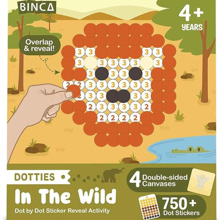 BINCA Dotties Dot Art Activity Kit, 750+ Stickers, Wild Animals Mess-Free Activities, DIY Dot Sticker Art for Toddlers, Kids Travel Activities, Craft Kits & Gifts for Boys & Girls Ages 4,5,6,7