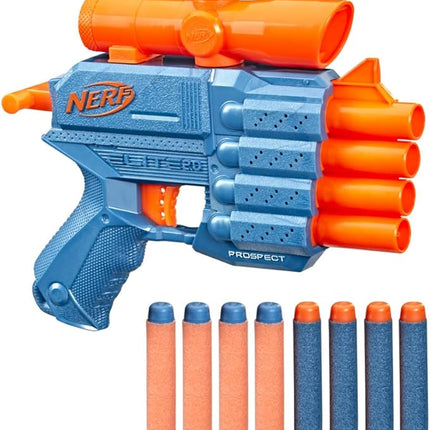 Nerf Elite 2.0 Prospect QS-4 Blaster, 8 Official Nerf Elite Darts, 4-Dart Blasting, Nonremovable Targeting Scope, Pull-Back Priming