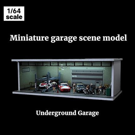 Display Case for Hot Wheels,Diorama 1/64 Scale Car Garage Model with LED Lights and Acrylic Cover, Stackable Car Parking Lot Model,Diecast Car Display Case (Underground Garage)