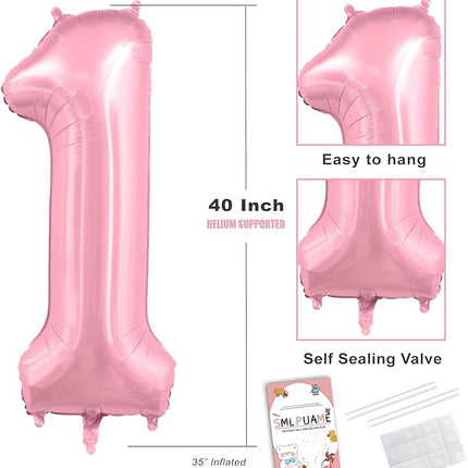 Smlpuame Pastel Pink 2 Balloons, 40 Inch Large Light Pink Foil Number Balloons 0-10, Self-Sealing 2nd Birthday Balloon for Girls Women Anniversary Baby Shower Princess Party Decorations Supplies