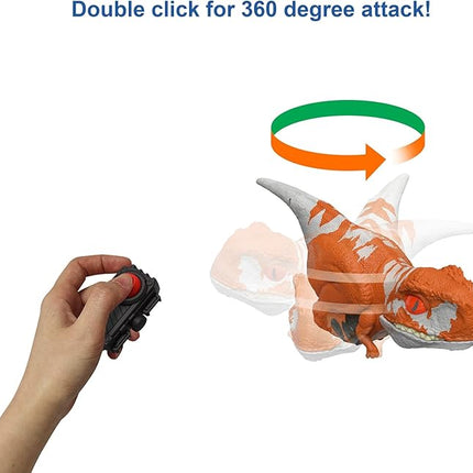 Mattel Jurassic World Dominion Uncaged Dinosaur Toy with Clicker-Controlled Motion & Sound, Click Tracker Atrociraptor Red Dino Action Figure