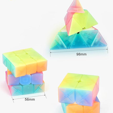 Vdealen Speed Cube Set, 2x2x2 3x3x3 Pyramid Magic Cube Set, Puzzle Cube Toys Birthday Party Christmas Stocking Stuffers Gift for Kids Teens Adults(Jelly Stickerless)