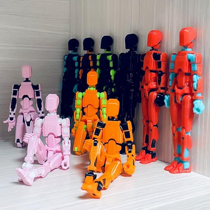 T13 Action Figures Set (Assembly Completed) Dummy 13 Titan 13 Robot Action Figure 3D Printed Robo Multi-Jointed Movable Action Figure Toy with Full Articulation (T 13 Orange Green Figure + Dog)