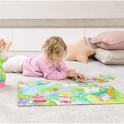 Crocodile Creek 36-Piece Jigsaw Floor Puzzle - Fun Floor Puzzles for Kids Ages 3-5 - Heavy-Duty Shaped Box for Storage - Magical Friends - 24" W x 18" H Finished