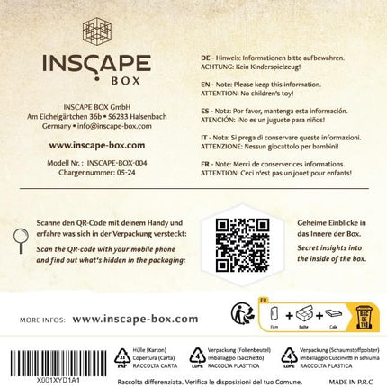 INSCAPE Da Vinci´s Marvel - Puzzle Box - Escape Room in A Box Game for Adults - Wooden Cluebox - Mind Puzzles for Adults - Puzzle Boxes with Hidden Compartments - Brain Teaser - Birthday Gift Gadget