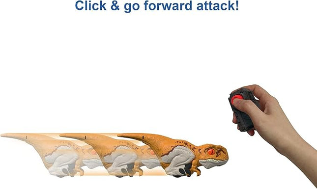 Mattel Jurassic World Dominion Uncaged Dinosaur Toy with Clicker-Controlled Motion & Sound, Click Tracker Atrociraptor Tiger Dino Action Figure