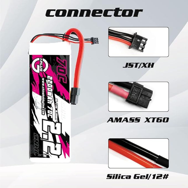 CNHL 2200mAh 2S Lipo Battery 70C 7.4V with XT60 Plug for RC Car Trucks Racing Quadcopter Helicopter Airplane (2 Packs)
