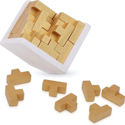 Original 3D Wooden Brain Teaser Puzzle: Engaging 3D Puzzle Box for Kids 8-12 & Adults, Desk Toys Delight, Challenging Games & Wooden Puzzles for Adult Brain Boost (Golden Edition)